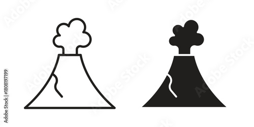 Volcano icon symbols. app and web UI solid and line icon, EPS10