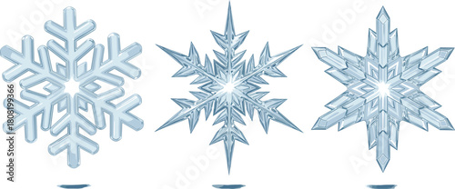 Three Detailed Snowflakes Delicate Winter Crystal Designs for Seasonal Projects and Decor