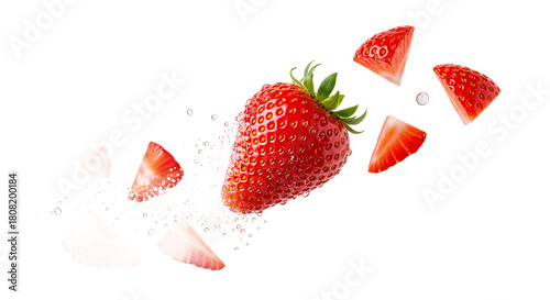 Fresh Strawberry Exploding with Juicy Slices on White Background - Vibrant Food Photography