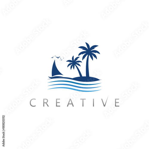 Coastal breeze coconut tree beach vector logo for elegant summer brand identity