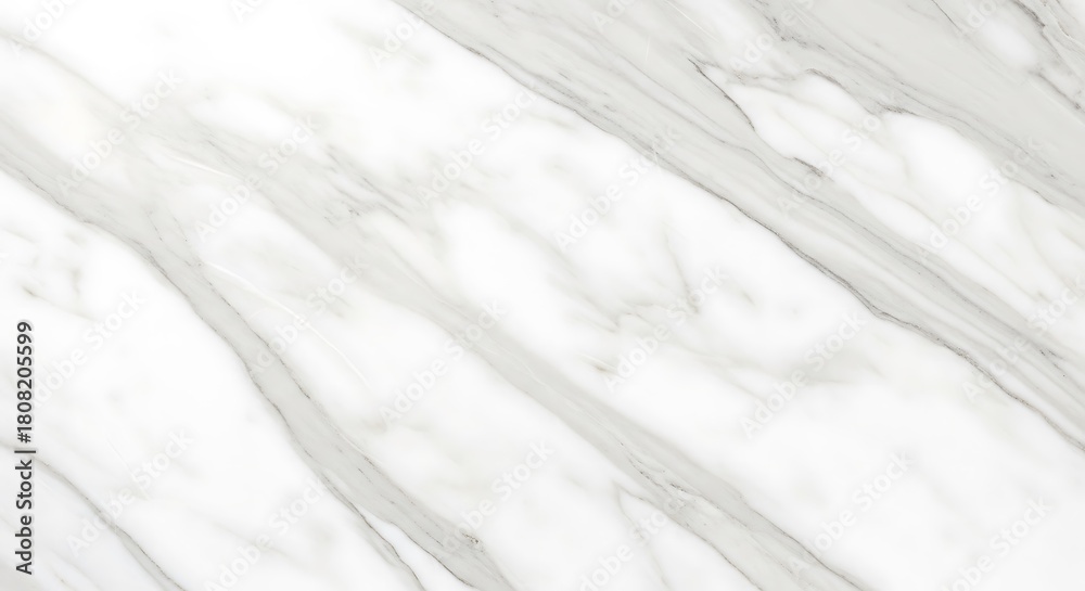 Obraz premium A luxurious, smooth white marble surface texture featuring elegant, diagonal veins of soft grey, creating a clean, classic, and high-end natural stone background.