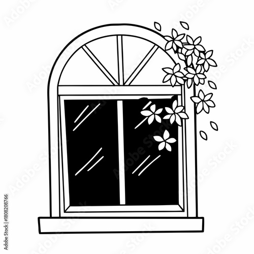 A window with flowers isolated on