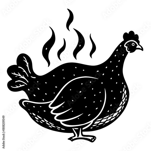 Illustration of a hot chicken with steam isolated on