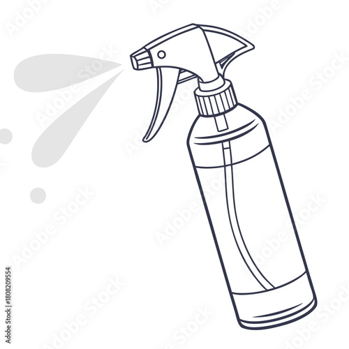 Illustration of a spray bottle with liquid spraying, isolated on