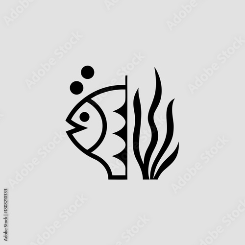Stylized fish with seaweed isolated on