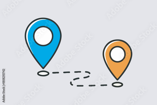 A navigation path between two location markers, travel concept symbol icon vector art 2