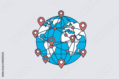 Globe network icon with multiple location pins symbol icon vector art  3