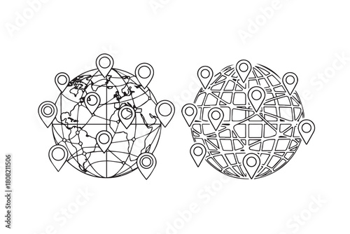 Globe network icon with multiple location pins symbol icon vector art 2