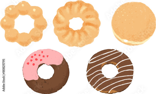 ベーシックなドーナツのイラストセット