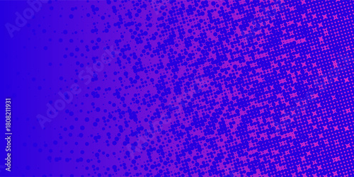 Pixelated bitmap gradient texture. Blue and pink dither pattern background. Abstract glitchy pattern. 8 bit video game screen wallpaper. Wide pixel art retro illustration. Vector backdrop. Eps10