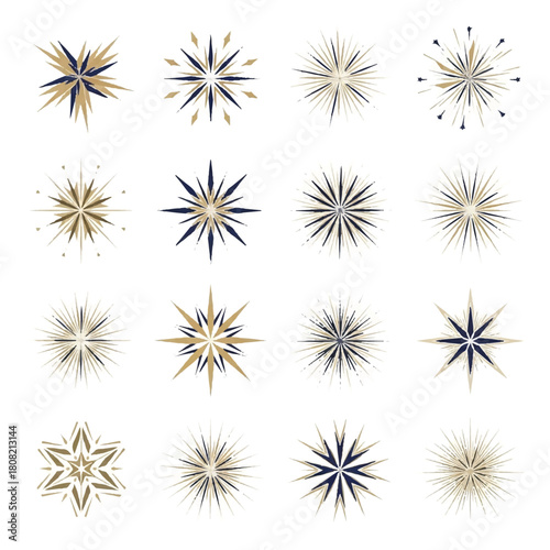 Collection of Starburst Designs on White Background.
