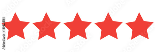 Gold star rating bar with five yellow stars. Transparent PNG for review badges, feedback ratings, score icons, and positive testimonial graphics