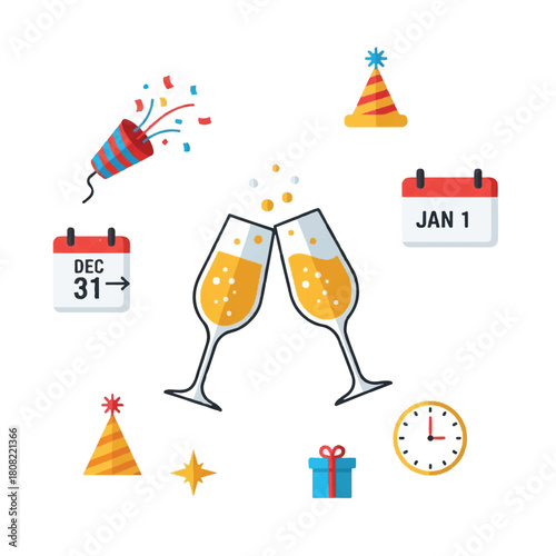 New Years Celebration: Toasting with Champagne and Festive Decorations.