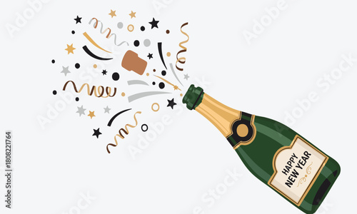 Vibrant Celebration Sparkling Wine Bottle Exploding with Festive Confetti and Streamers for a Joyful Occasion