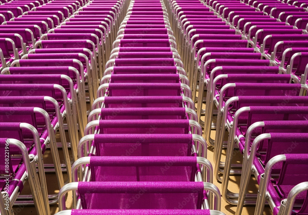 Obraz premium Massive stack of bright magenta folding chairs creating a strong repeating geometric pattern