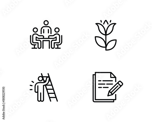 Meeting flower ladder writing icons people table