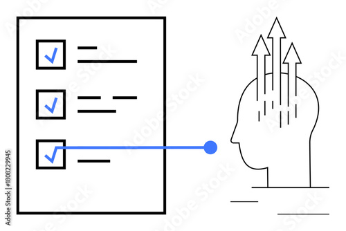 Task management concept. Tasks complete with checklist icons and a symbolic head with growth arrows. Task management improves productivity, focus, and decision-making. Ideal for productivity, team