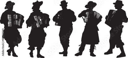 Folk and Polka Accordion Player Silhouette Vector Pack