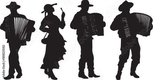 Folk and Polka Accordion Player Silhouette Vector Pack