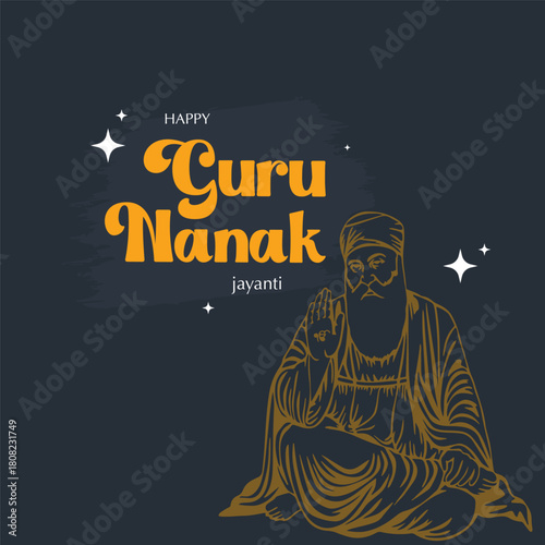 Guru Nanak Jayanti Sikh Religious Celebration with Guru Nanak creative typography design. Guru Nanak Jayanti festival of Sikh celebration background