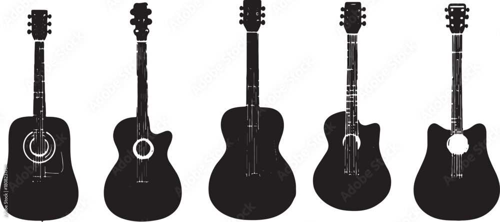 Naklejka premium Acoustic Guitar Body Shapes Silhouette Vector Set