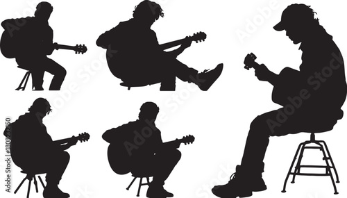 Acoustic Singer Songwriter with Guitar Silhouette Collection