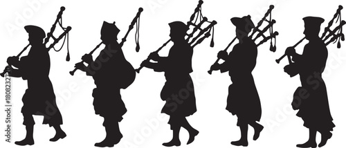 Scottish Bagpiper in Traditional Attire Silhouette Set
