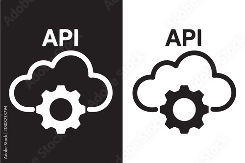 API cloud service icon flat vector illustration for application programming interface isolated on black and white background