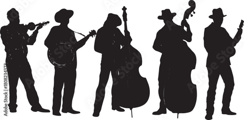 Bluegrass Band Musician Silhouettes with Banjo and Fiddle