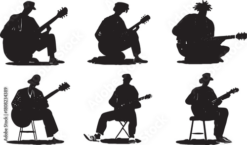 Soulful Blues Guitarist Silhouette Vector Pack