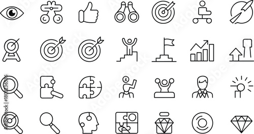 Set of Business and Strategy Icons Line Style