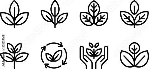 Set of Leaves Icons in Black and White