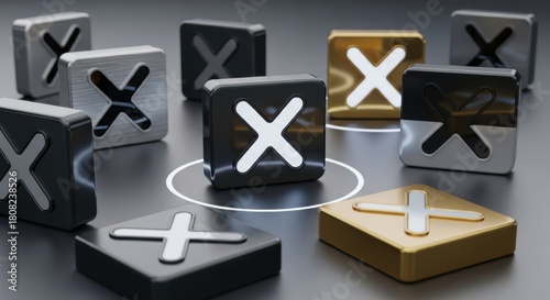 Collection of tic tac toe game pieces isolated on white background