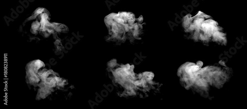 White smoke or mist cloud isolated on black background, realistic fog texture effect for photo editing, design overlay, or Halloween theme. Ideal for vapor, steam, or ghostly atmosphere visuals.