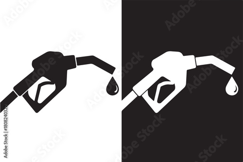 Fuel nozzle icon with dripping gas simple vector illustration for petrol or gasoline concept isolated on white and black background