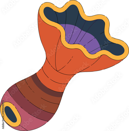 Colorful vector illustration of a trumpet-shaped deep-sea organism with wavy edges and vibrant hues