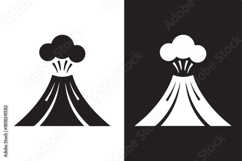 Volcano eruption icon simple flat vector glyph isolated on white and black background