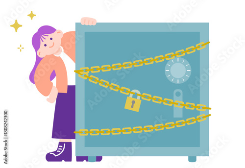 大切なものを金庫に入れて大事に守る女性