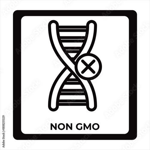 Non gmo label showing dna strand with cross Vector