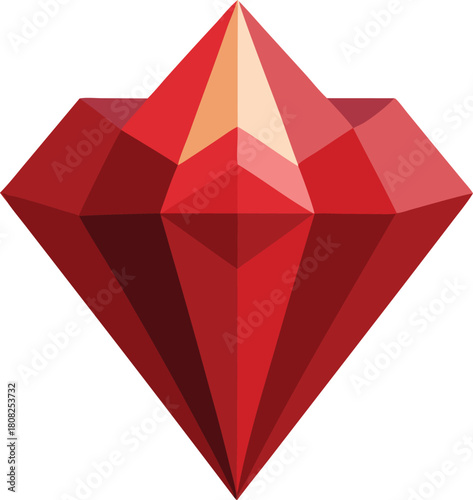 Vibrant red gemstone with faceted surfaces and sharp edges