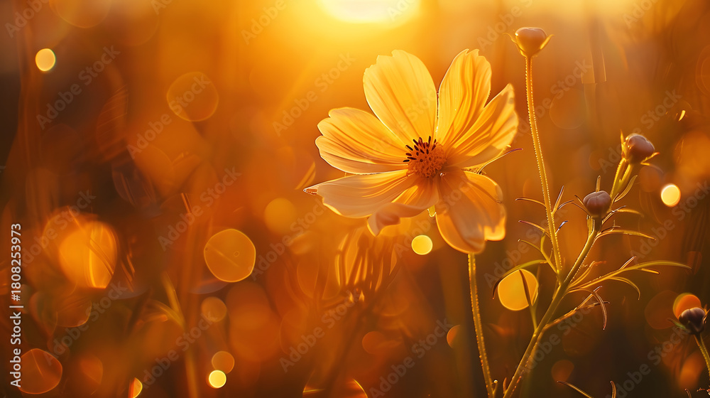 Fototapeta premium Close-up of a wildflower in a village garden glowing
