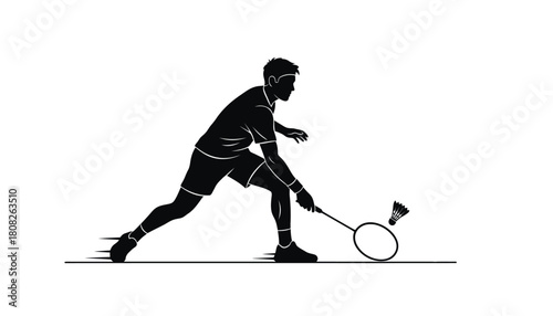 Badminton player silhouette isolated on white background, Vector