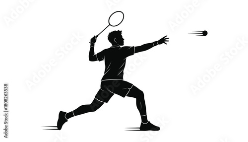 Badminton player hitting shuttlecock isolated on white background, Vector