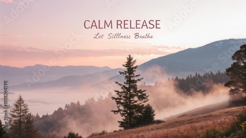 Serene Landscape at Dusk with Misty Mountains and Soft Pastels Creating a Peaceful Atmosphere for Relaxation