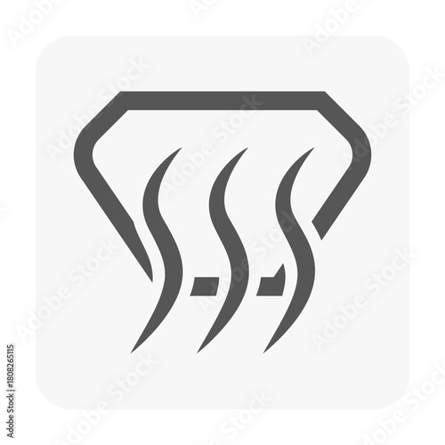 Vehicle windshield defroster icon, clean outline with rising wavy lines to illustrate heat clearing fog or condensation. Ideal for automotive dashboards, climate control buttons and indicator status.