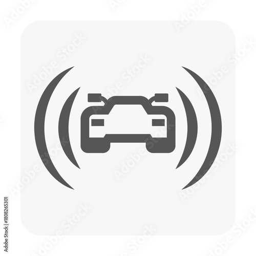 A clean, modern illustration of a sedan with sensor detection waves, symbolizing autonomous driving technology, smart mobility, AI navigation, and the future of intelligent transportation systems.