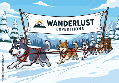 Dog Sledding Expedition Team Illustration