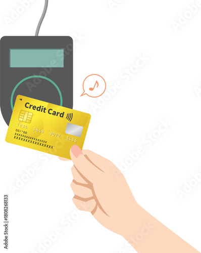 クレジットカードでキャッシュレス決済をするイラストイメージ