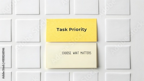 Yellow Notes on White Background Highlighting Task Priority and Importance of Choosing What Matters in Productivity and Organization