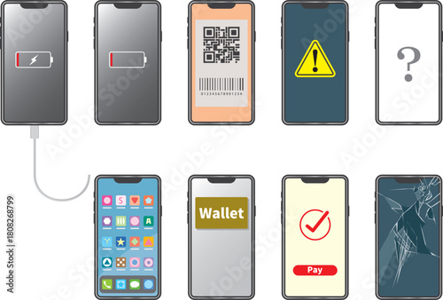 いろいろなスマートフォンの画面イラストセット